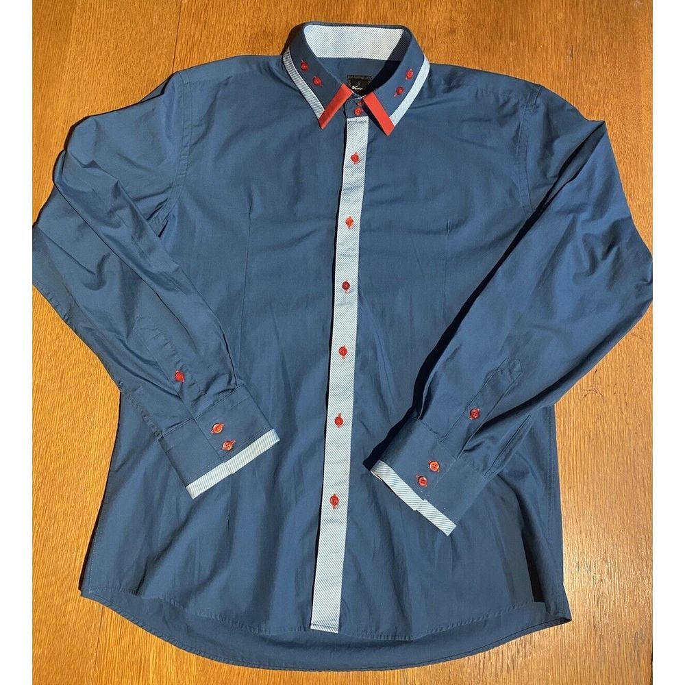 Verruca (Italian Brand) Button Up Long Sleeve‎ Shirt Men's 3XL Blue Slim Fit